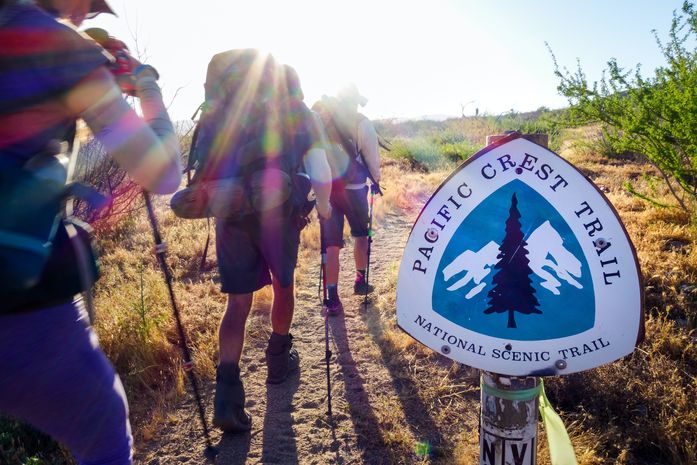 A group of hikers traversing a section of the Pacific Crest trail in California