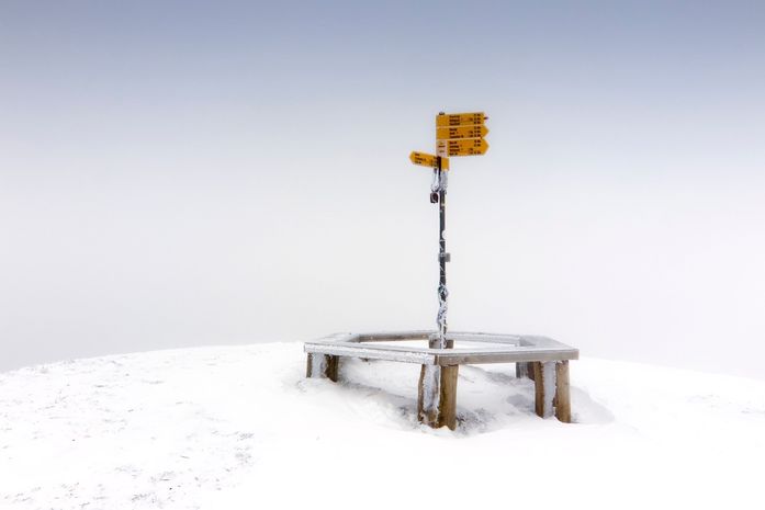 A signpost in a snowfield
