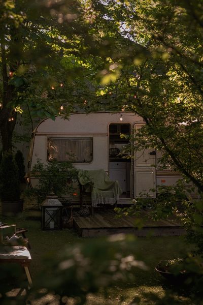 Camping van in the backyard
