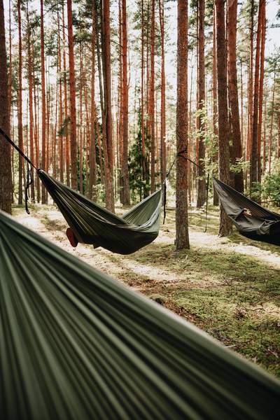 A group of campers using the best camping hammocks of 2023